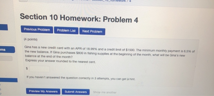  UUDI 10JIOMEWORK / 4 Section 10 Homework: Problem 4 Previous Problem