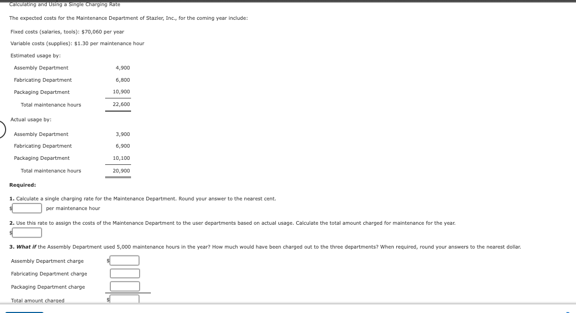 Calculating and using a single Charging Rate The expected costs for