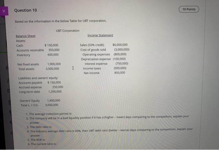  Question 10 10 Points Based on the information in the below