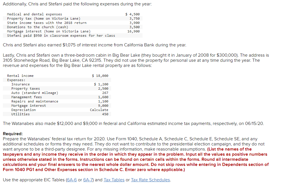THANK YOU. Chris and Stefani Watanabe, married filing jointly, live with their
