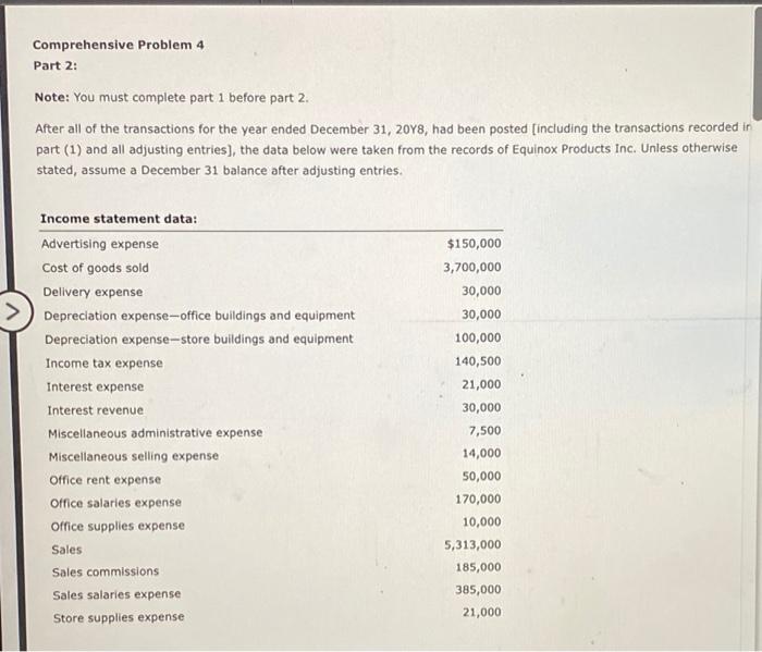  Comprehensive Problem 4 Part 2: Note: You must complete part 1