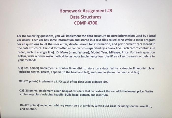 Homework Assignment #3 Data Structures COMP 4700 For the following questions,
