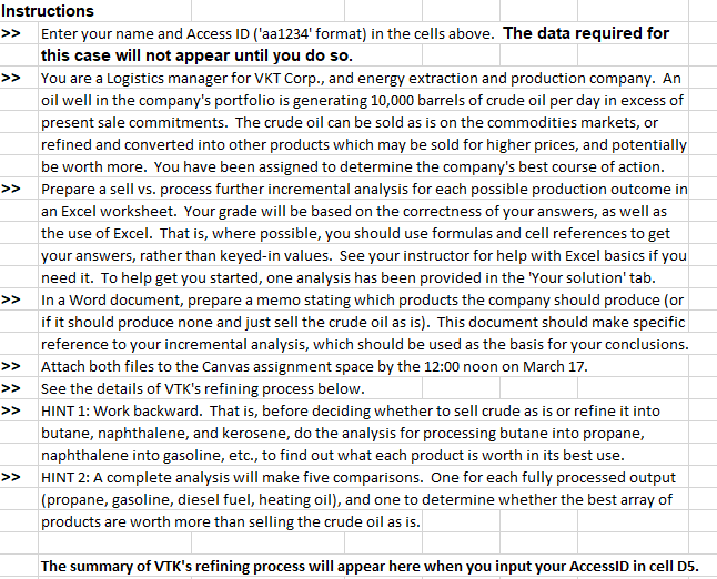 I need help on the Excel Portion of this question VTK Corporation