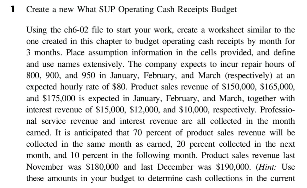  Create a new What SUP Operating Cash Receipts Budget Using the