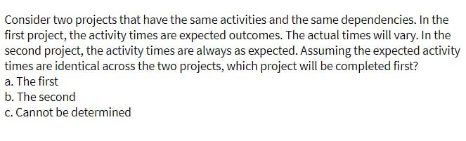 Consider two projects that have the same activities and the same