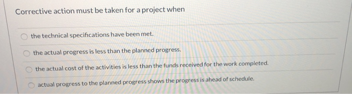 Corrective action must be taken for a project when the technical