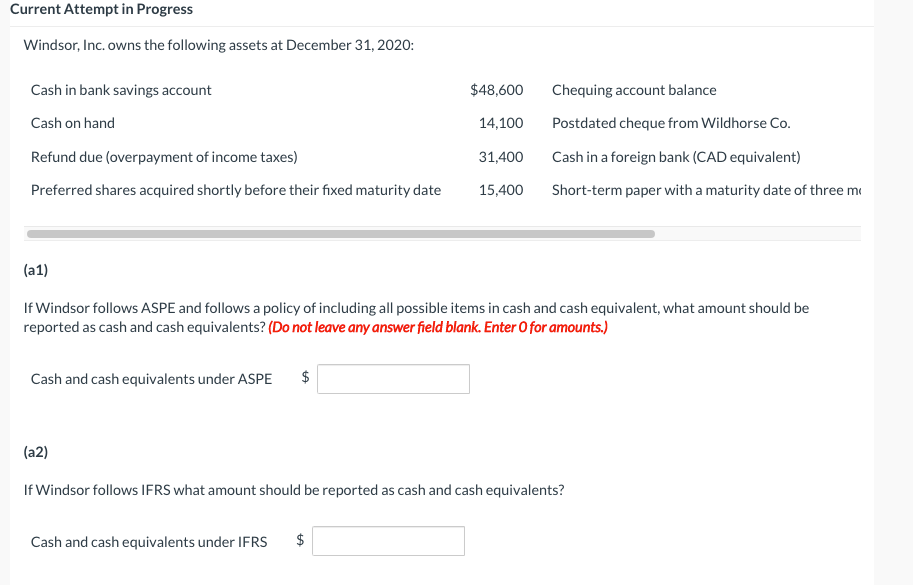 Current Attempt in Progress Windsor, Inc. owns the following assets at