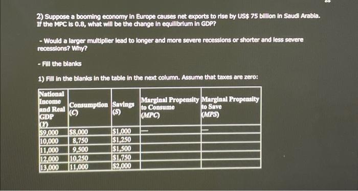 the next class. 1) Fill in the missing values in the following