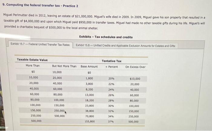 Okease help with the blanks 9. Computing the federal transfer tax -