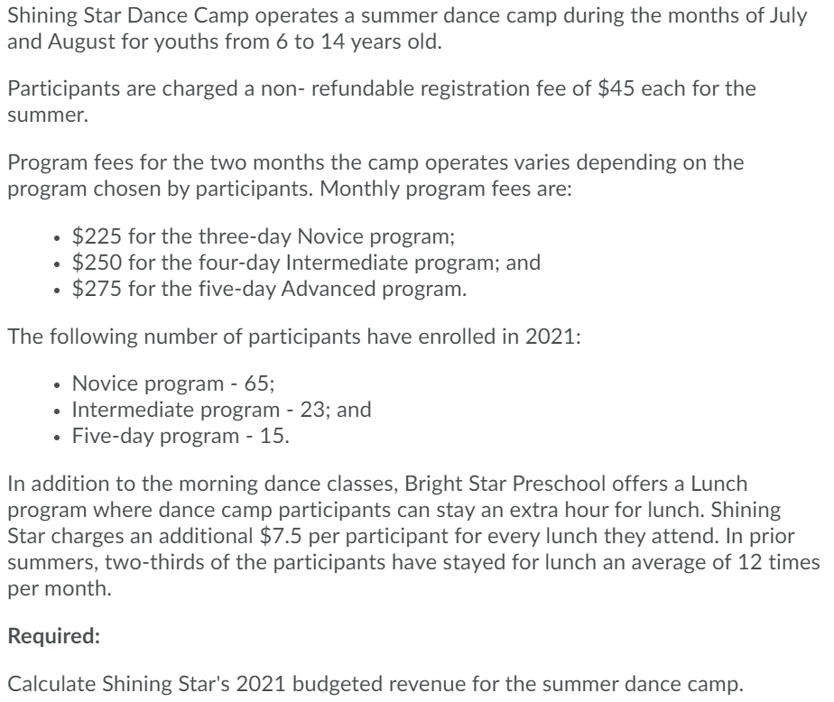 Shining Star Dance Camp operates a summer dance camp during the