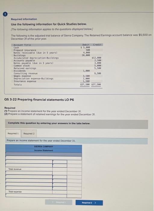  Required information Use the following information for Quick Studies below. The