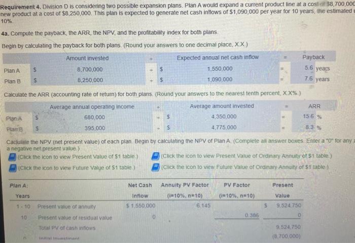 expansion plans. Plan A would expand a current product line at a