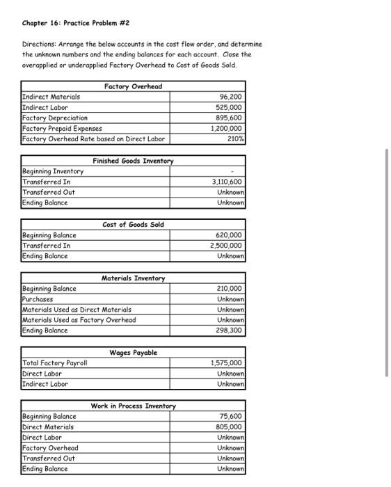 how to complete this in T tables Chapter 16: Practice Problem #2