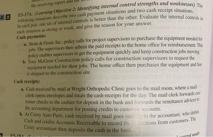  the receiving report and E5-17A. (Learning Objective 2: Identifying internal control