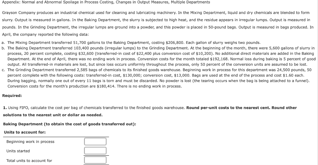 Appendix: Normal and Abnormal Spoilage in Process Costing, Changes in Output