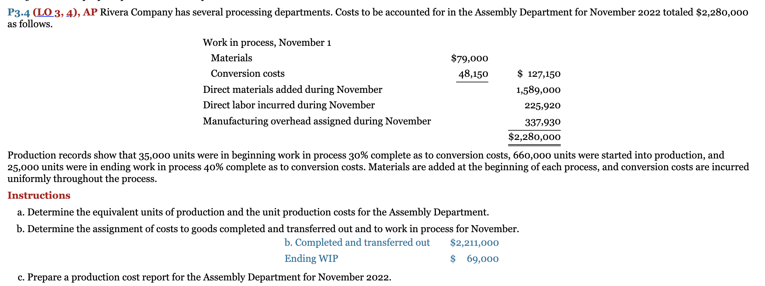  P3.4 (LO 3, 4), AP Rivera Company has several processing departments.