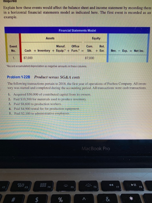  Required Explain how these events would affect the balance sheet and