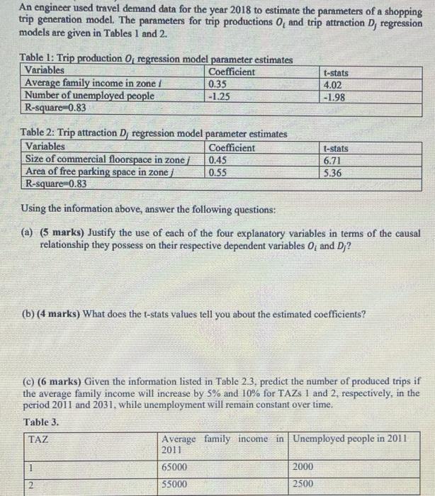  please need this asap An engineer used travel demand data for