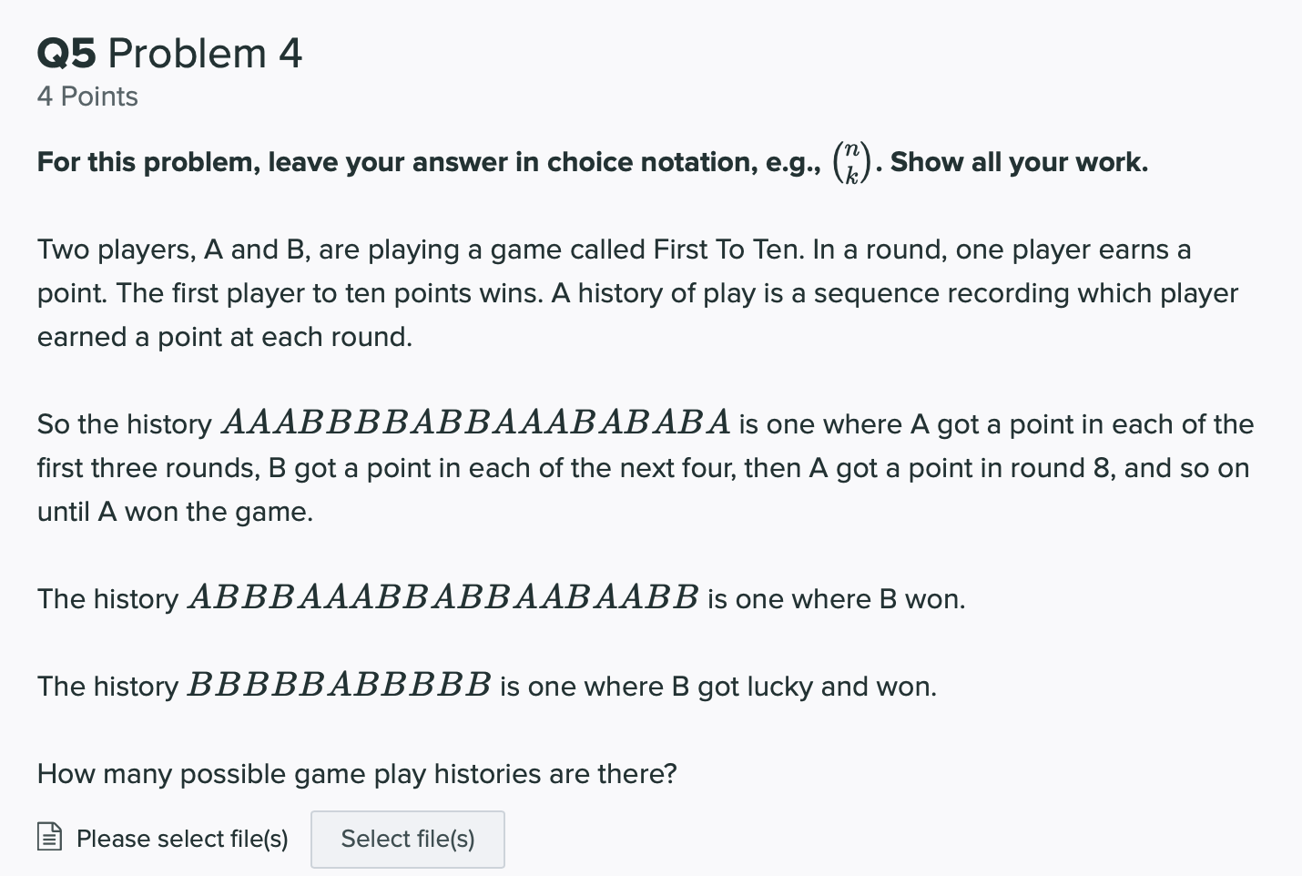 Q5 Problem 4 4 Points For this problem, leave your answer