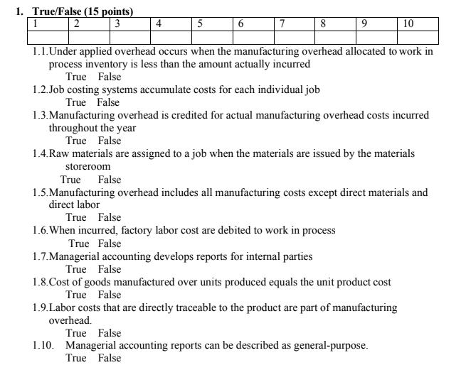 1. True/False (15 points) 1 2 3 4 5 6 7