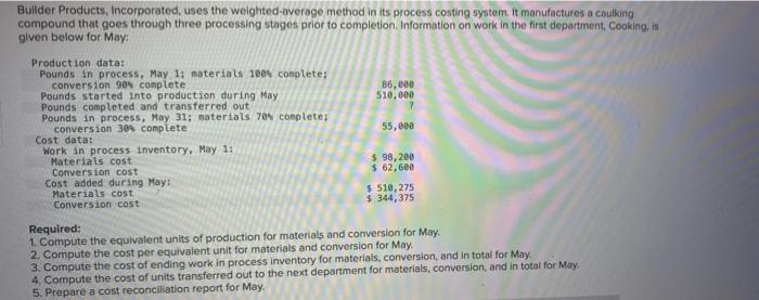 someone please help Builder Products, incorporated, uses the welghted-overage method in its