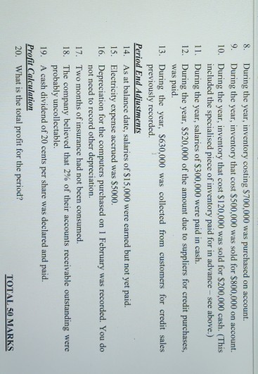 established on 1 January 2019. Enter the transactions for the first year