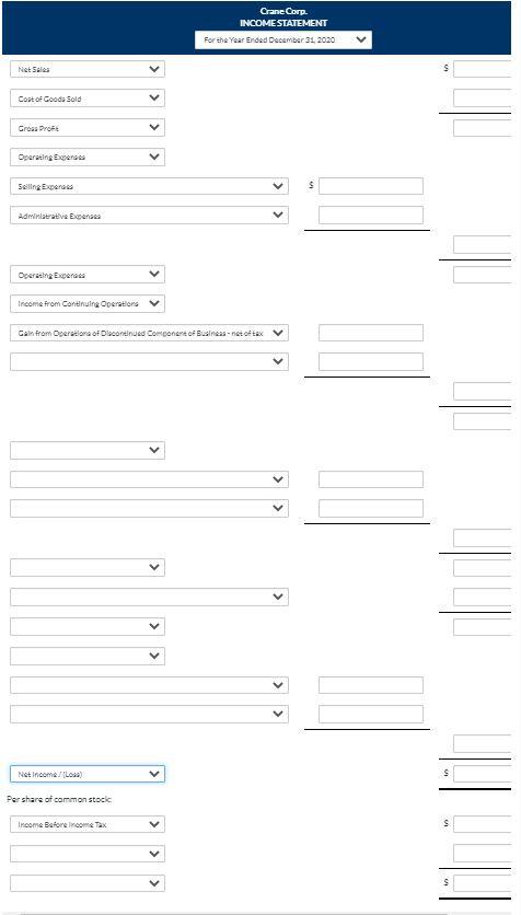 to Crane Corp.. for the year 2020. Net sales $ 1,755,000 Cost