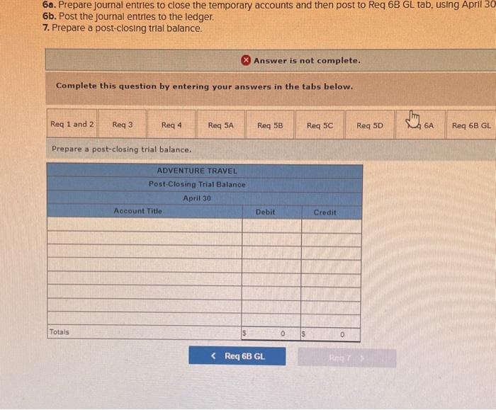 Travel. The followng transactions occurred during the compary's first month. April 2