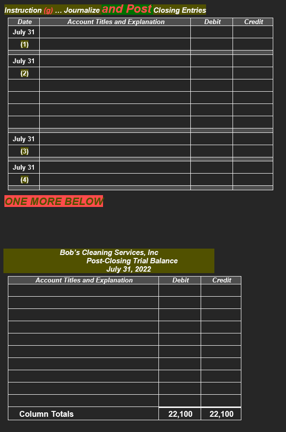  Comprehensive Problem (Problem info and working papers) Bob opened Bobs Cleaning
