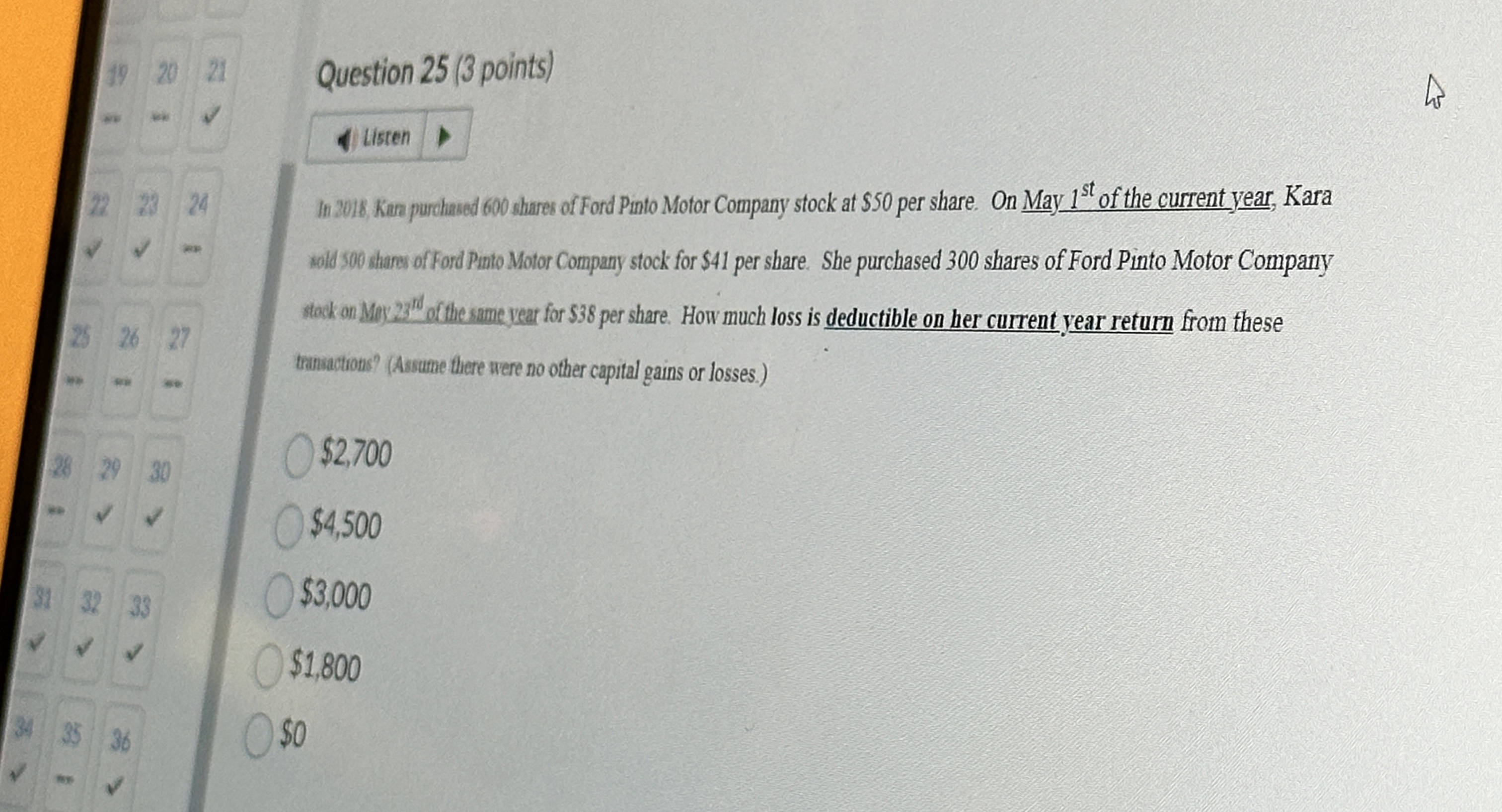 Question 25(3 points) In 2018 Ken purchused 600 shares of Ford