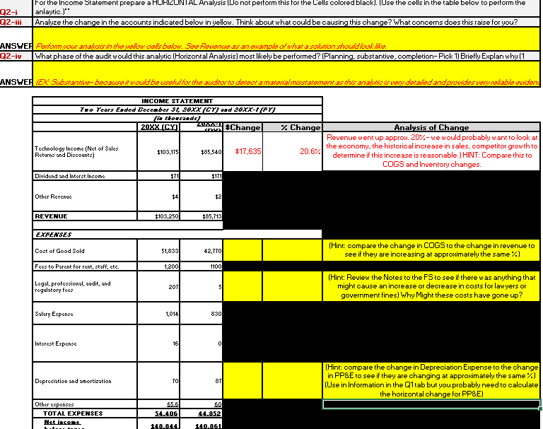 Q2-i Q2-iii For the Income Statement prepare a HORIZONTAL Analysis (Do