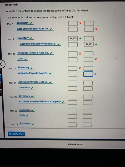 transactions were completed by Niles Co. during March of the current year.
