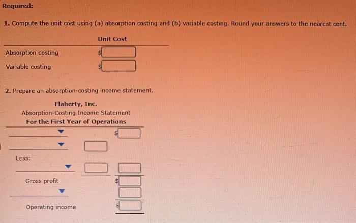 has just completed its first year of operations. The unit costs on