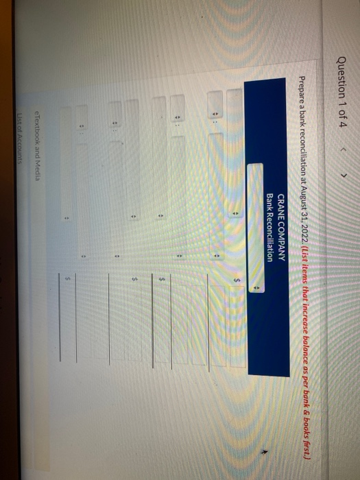 The following information pertains to Crane Company. 1. 2. 3. Cash balance