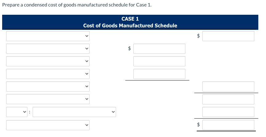 you. Incomplete manufacturing costs, expenses, and selling data for two different cases