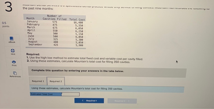 service is filing cavities. Mountain has recorded the following for the past
