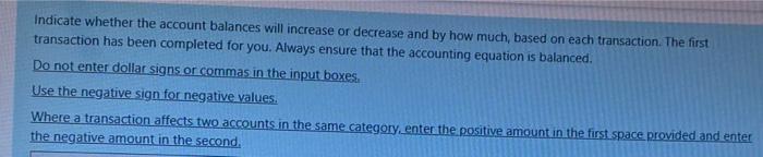  Indicate whether the account balances will increase or decrease and by