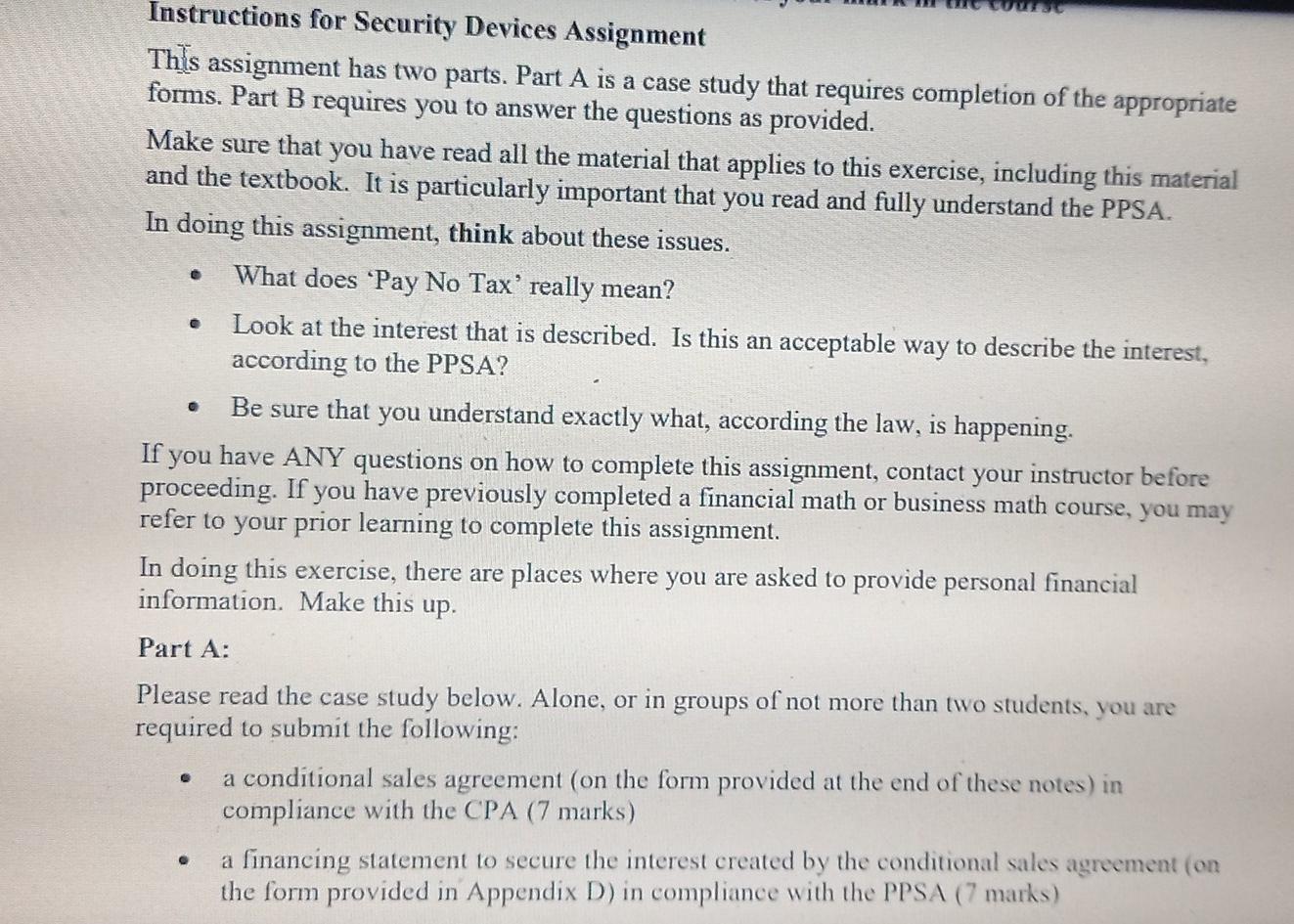 o Instructions for Security Devices Assignment Thls assignment has two parts.