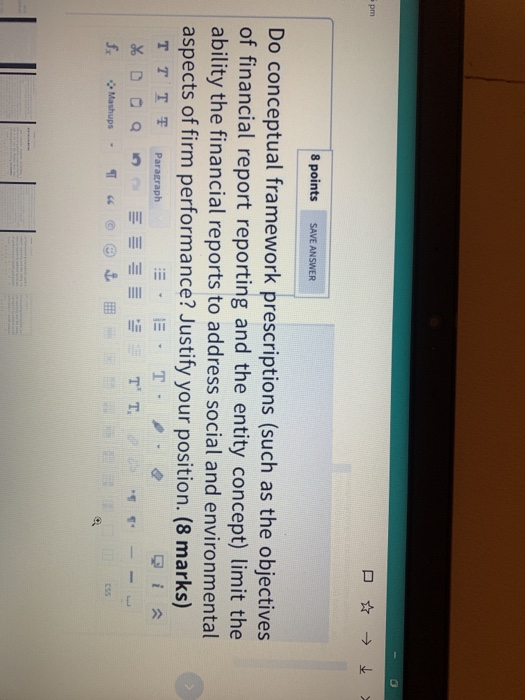  pm 8 points SAVE ANSWER Do conceptual framework prescriptions (such as