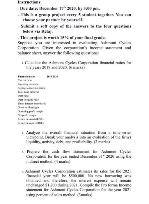  Instructions: Due date: December 17 2020, by 3:00 pm. This is