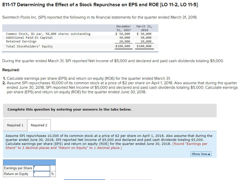 THANK YOU E11-17 Determining the Effect of a Stock Repurchase on EPS