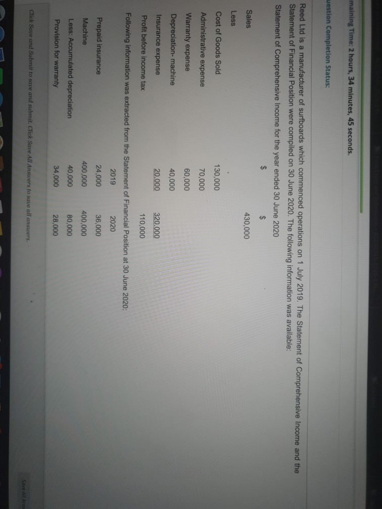maining Time: 2 hours, 34 minutes, 45 seconds. uestion Completion Status: