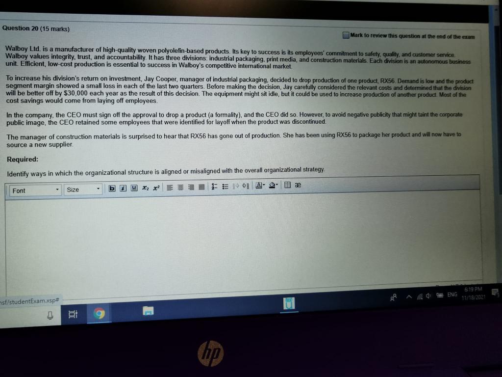 Question 20 (15 marks) Mark to review this question at the