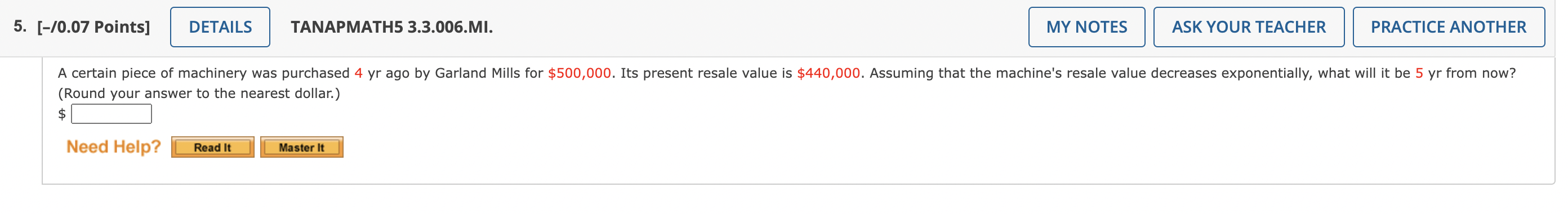  5. [-70.07 Points] DETAILS TANAPMATH5 3.3.006.MI. MY NOTES ASK YOUR TEACHER