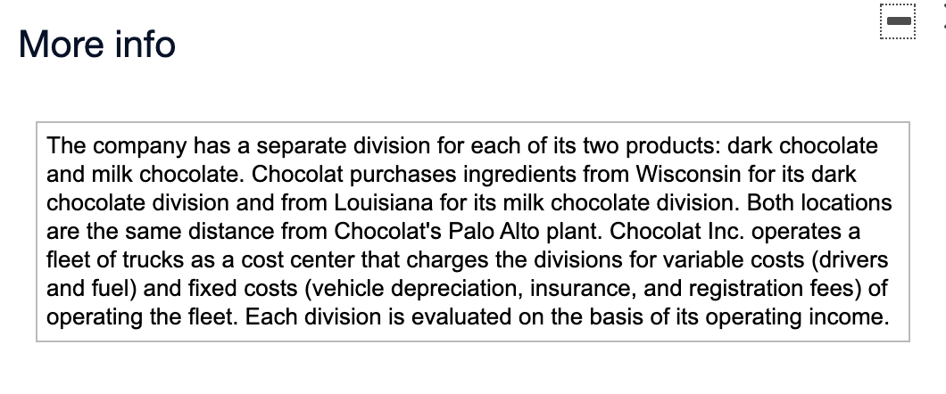 chocolate division and the milk chocolate division in these three ways. a.