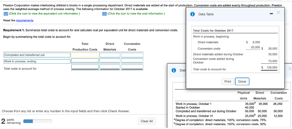  Preston Corporation makes interlocking children's blocks in a single processing department,
