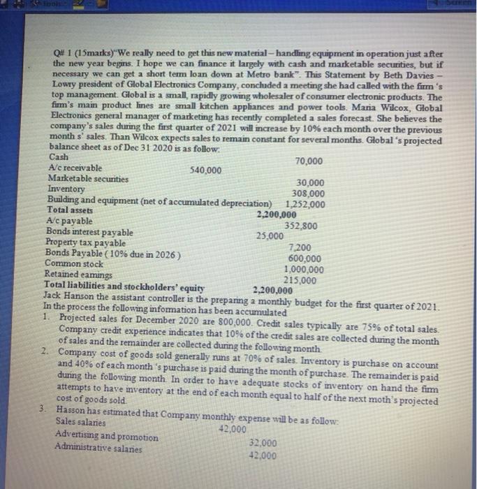  100 Q# 1 (15marks)"We really need to get this new material