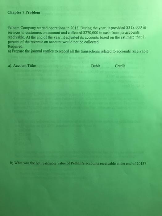  Chapter 7 Problem Pelham Company started operations in 2013. During the