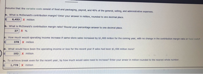 recent year, McDugal's company-owned restaurants had the following sales and expenses (in