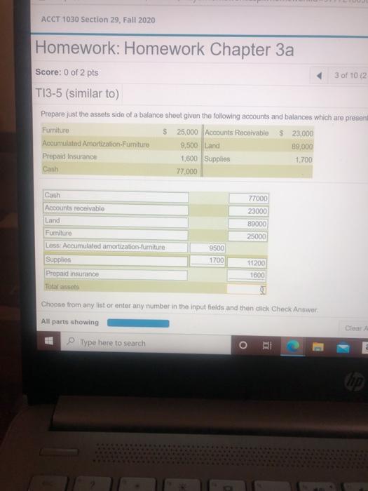  ACCT 1030 Section 29, Fall 2020 Homework: Homework Chapter 3a Score:
